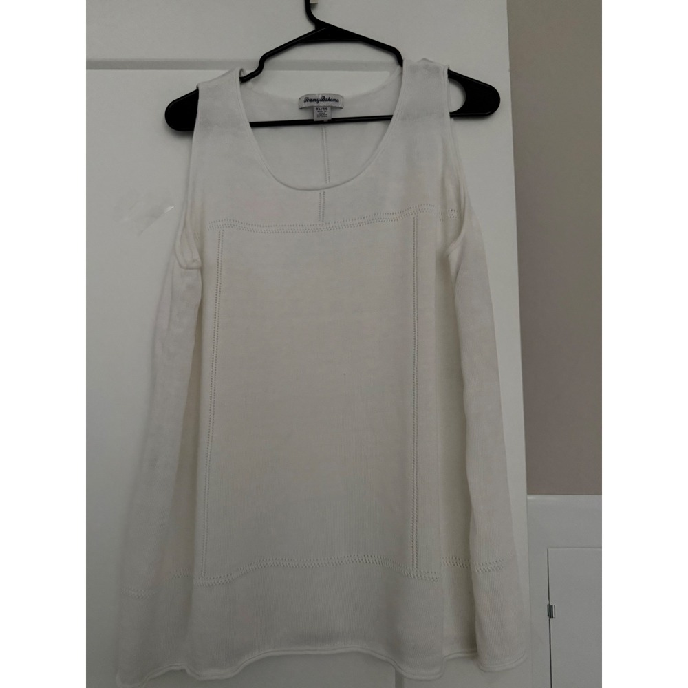 Tommy Bahama Womens XL White Pointelle Knit Sleeveless Scoop Neck Tank Top